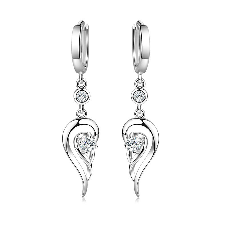 Fashion Women's Long Sterling Silver Wing Earrings-Jewearrings