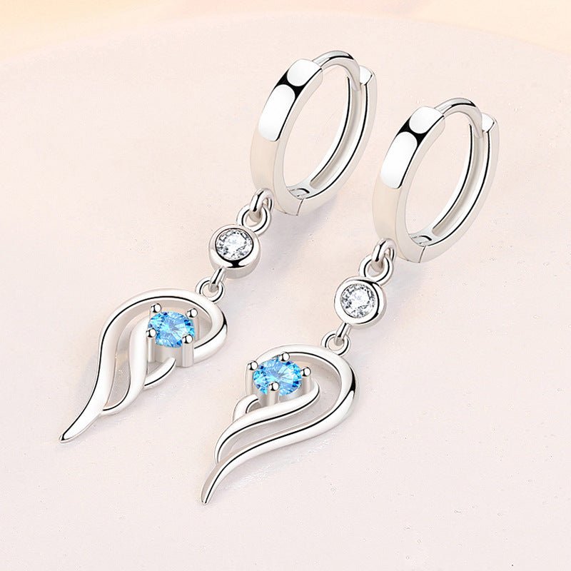 Fashion Women's Long Sterling Silver Wing Earrings-Jewearrings