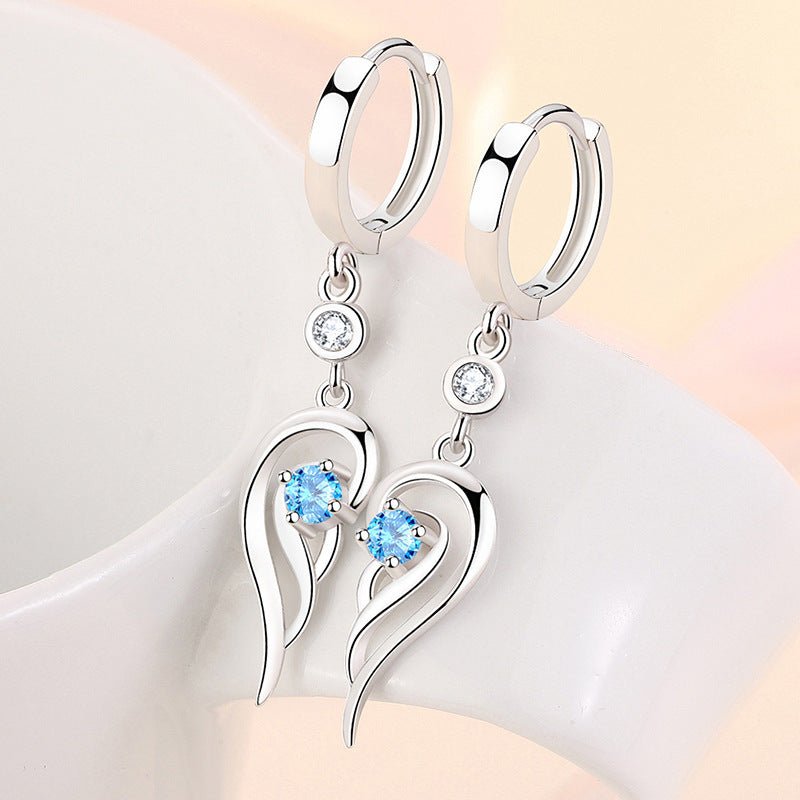 Fashion Women's Long Sterling Silver Wing Earrings-Jewearrings