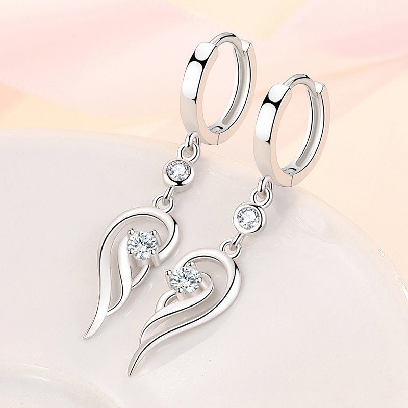 Fashion Women's Long Sterling Silver Wing Earrings-Jewearrings