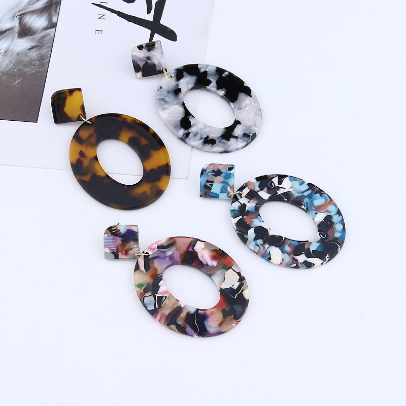 Fashion ZA Jewelry Acrylic Resin Oval Dangle Earrings For Women Geometry Big Circle Tortoiseshell Earrings Acetate Brincos-Jewearrings