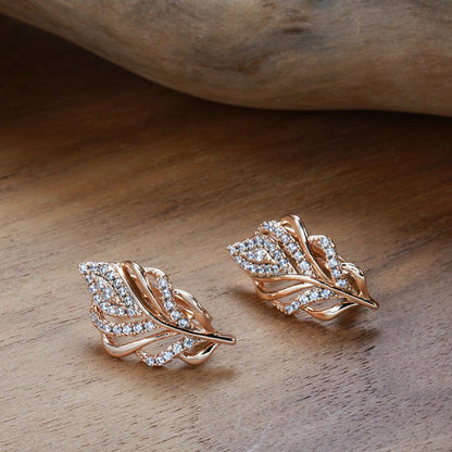 Fashion Zircon Earrings Personalized Creative Rose Gold Hollow Leaves Ear Clip-Jewearrings