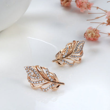 Fashion Zircon Earrings Personalized Creative Rose Gold Hollow Leaves Ear Clip-Jewearrings