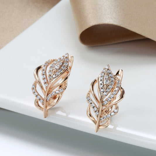 Fashion Zircon Earrings Personalized Creative Rose Gold Hollow Leaves Ear Clip-Jewearrings