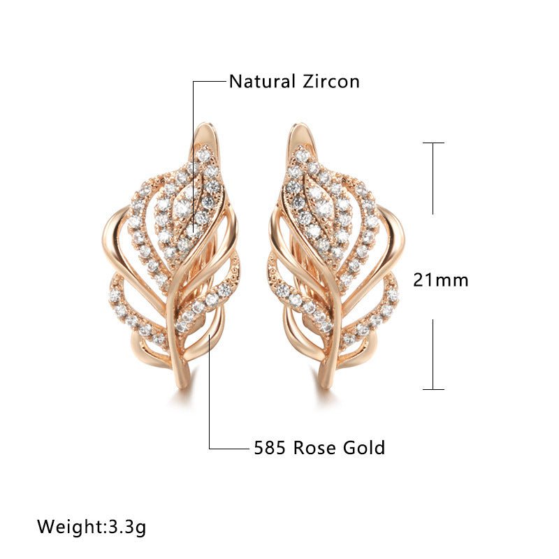 Fashion Zircon Earrings Personalized Creative Rose Gold Hollow Leaves Ear Clip-Jewearrings