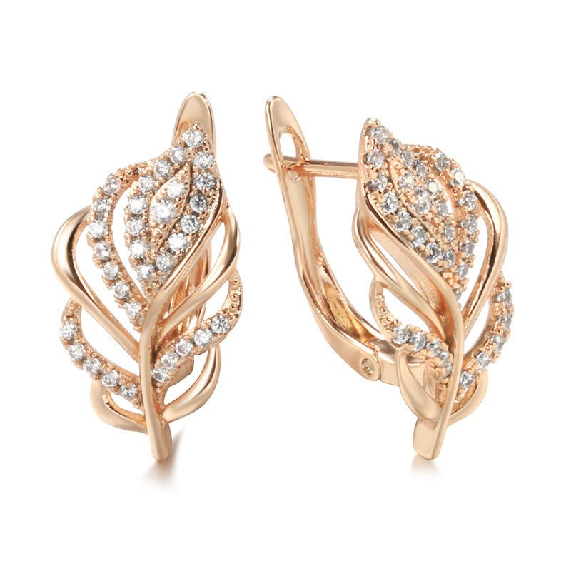 Fashion Zircon Earrings Personalized Creative Rose Gold Hollow Leaves Ear Clip-Jewearrings