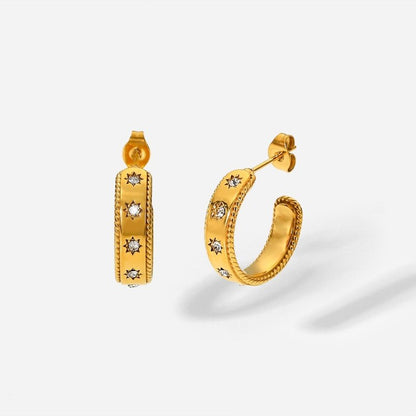 Fashionable 18K Gold Star Zirconia Earrings-Jewearrings