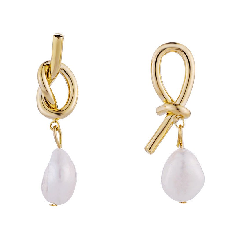 Fashionable All-match Asymmetric Knotted Pearl Eardrops Earrings-Jewearrings