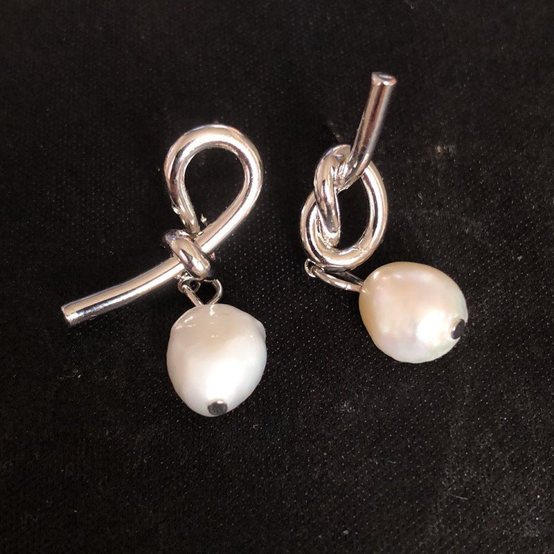 Fashionable All-match Asymmetric Knotted Pearl Eardrops Earrings-Jewearrings