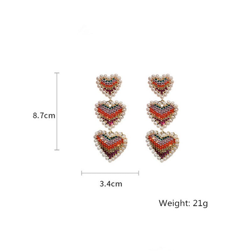 Fashionable And Romantic Colored Diamond Pearl Heart Earrings-Jewearrings