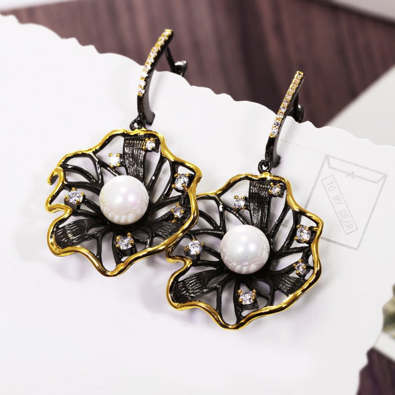 Fashionable Copper Plated Black Gold Exaggerated Retro Earrings-Jewearrings