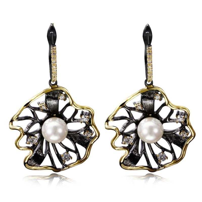 Fashionable Copper Plated Black Gold Exaggerated Retro Earrings-Jewearrings