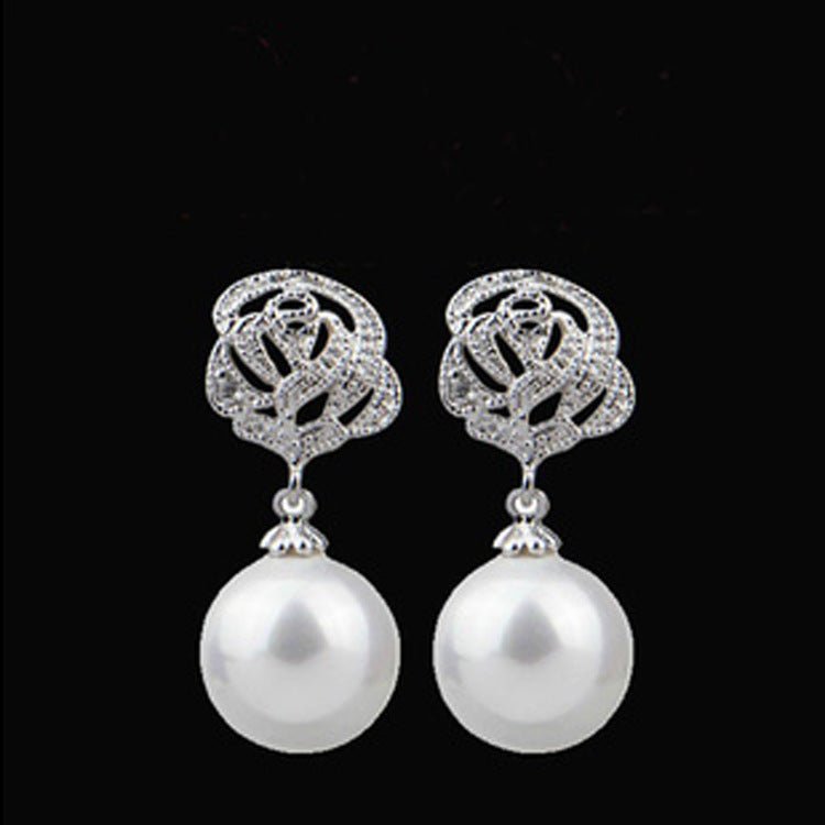 Fashionable diamond zircon Rose Pearl Earrings-Jewearrings