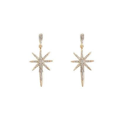 Fashionable Feminine Eight-pointed Star Long Silver Needle Earrings-Jewearrings