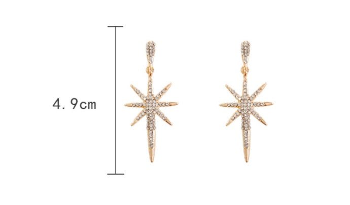 Fashionable Feminine Eight-pointed Star Long Silver Needle Earrings-Jewearrings