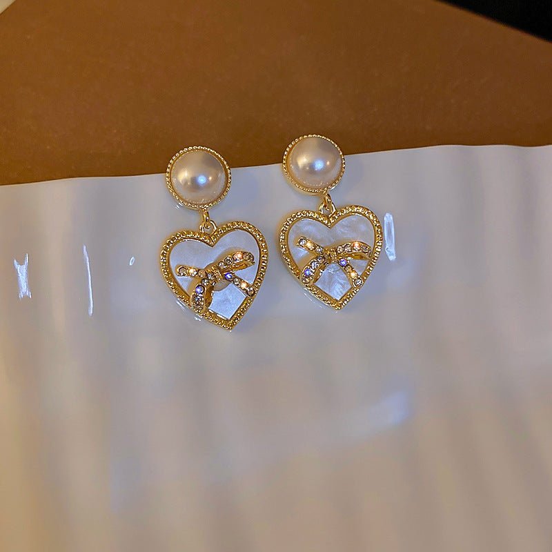 Fashionable Literary Diamond Love Bow Earrings-Jewearrings