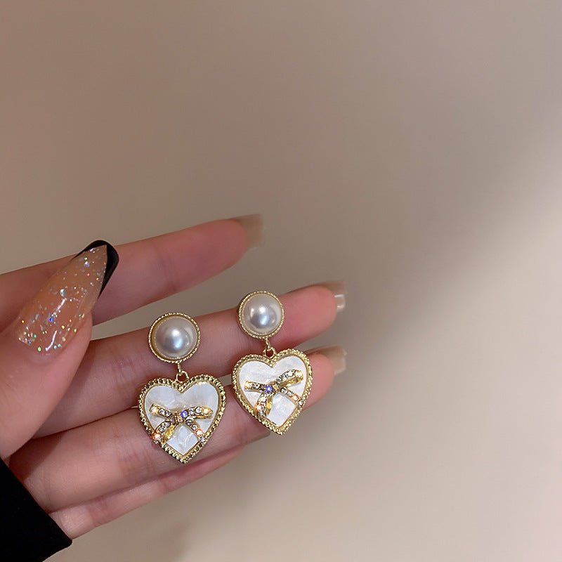 Fashionable Literary Diamond Love Bow Earrings-Jewearrings