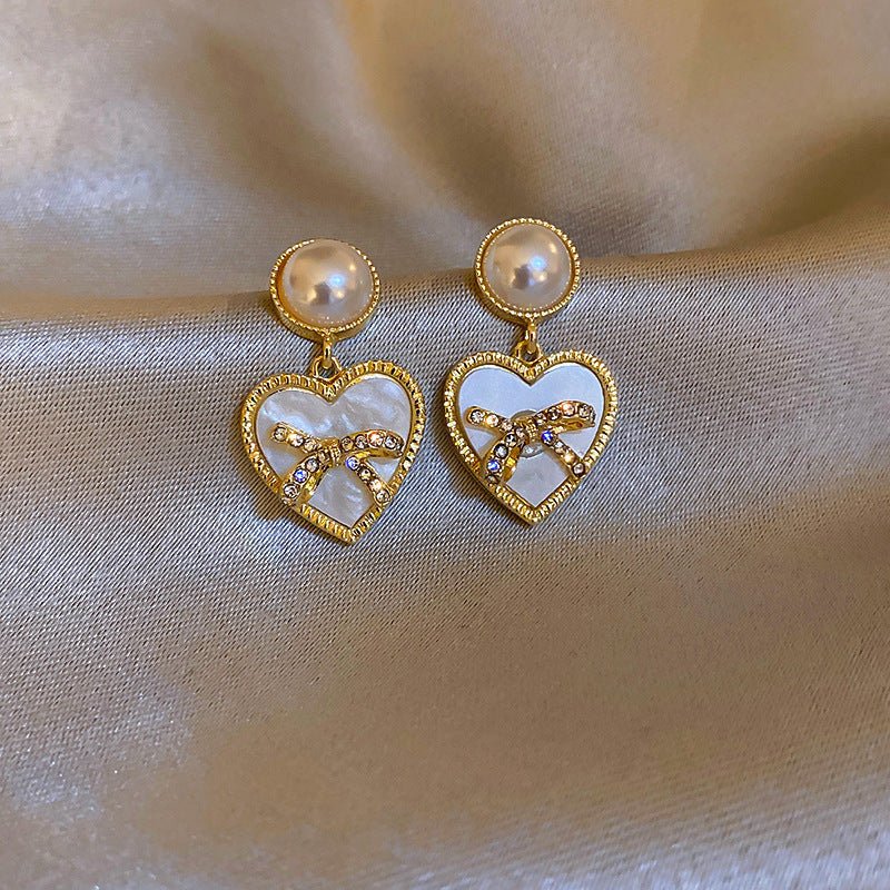 Fashionable Literary Diamond Love Bow Earrings-Jewearrings