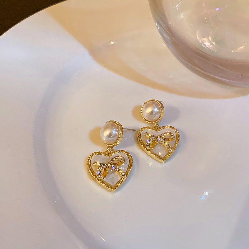 Fashionable Literary Diamond Love Bow Earrings-Jewearrings