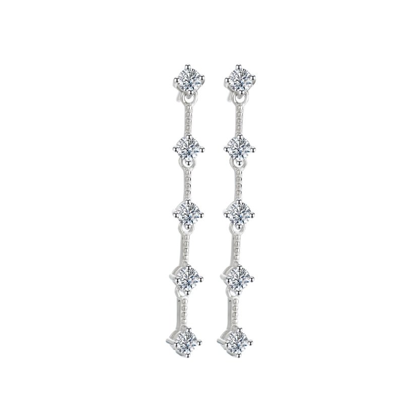 Fashionable Long Tassel Moissanite Diamond Earrings-Jewearrings