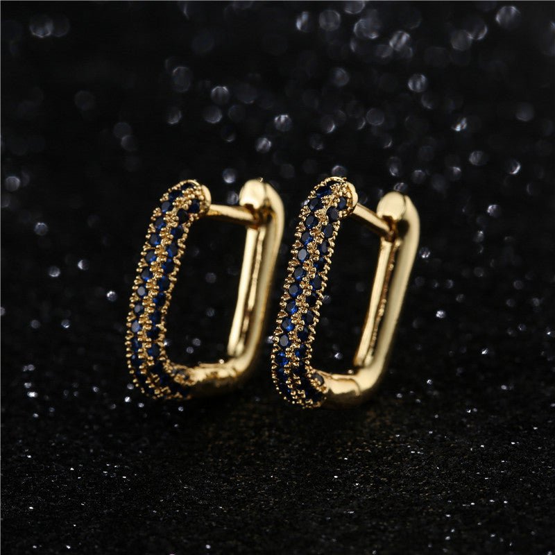 Fashionable Simple And Compact Real Gold Electroplated Copper Micro-Inlaid Zircon Geometric Earrings-Jewearrings