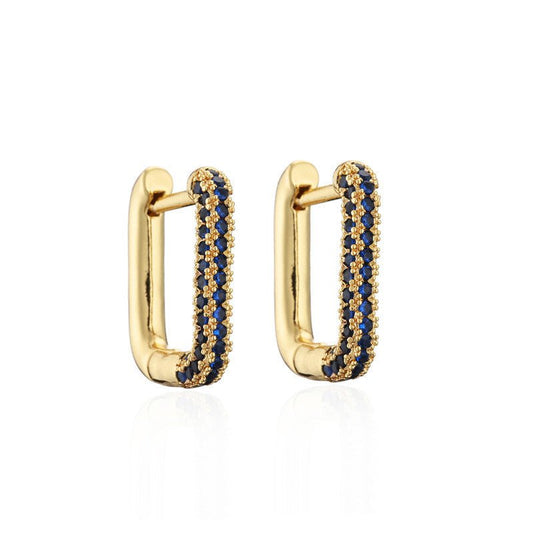 Fashionable Simple And Compact Real Gold Electroplated Copper Micro-Inlaid Zircon Geometric Earrings-Jewearrings