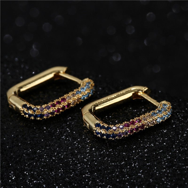 Fashionable Simple And Compact Real Gold Electroplated Copper Micro-Inlaid Zircon Geometric Earrings-Jewearrings