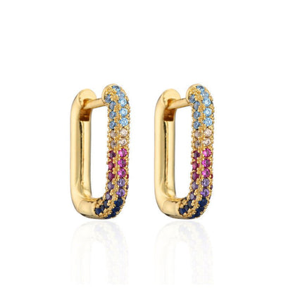 Fashionable Simple And Compact Real Gold Electroplated Copper Micro-Inlaid Zircon Geometric Earrings-Jewearrings