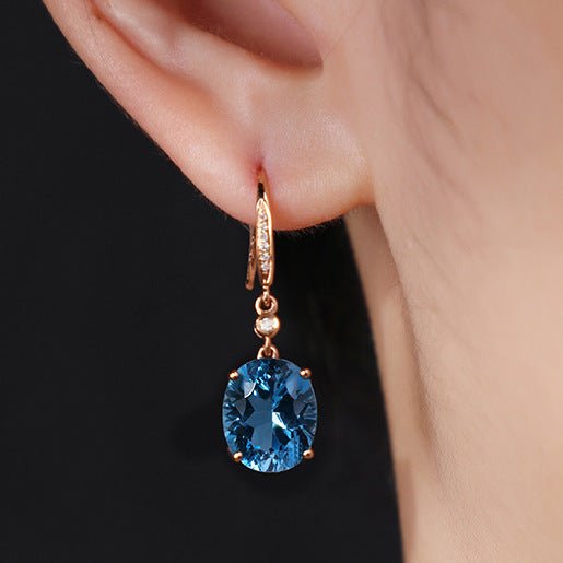 Fashionable Temperament Dark Blue Simulation Sapphire Colorful Treasure Long Earrings-Jewearrings