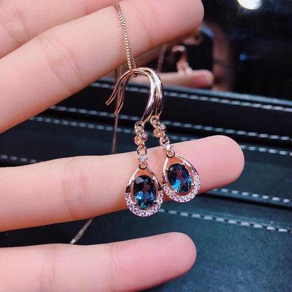 Fashionable Temperament Dark Blue Simulation Sapphire Colorful Treasure Long Earrings-Jewearrings