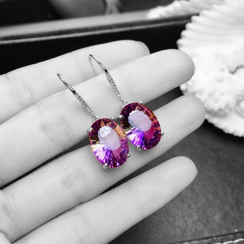 Fashionable Temperament Dark Blue Simulation Sapphire Colorful Treasure Long Earrings-Jewearrings