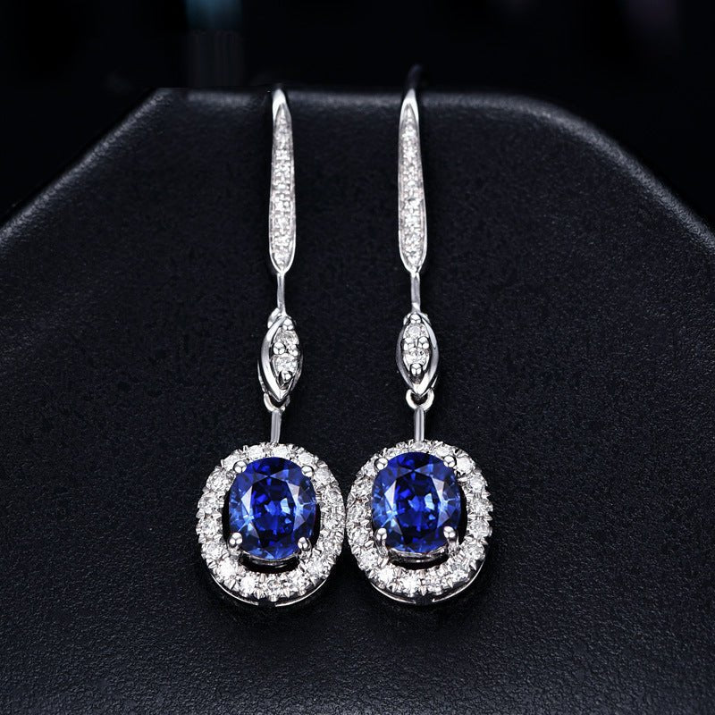 Fashionable Temperament Dark Blue Simulation Sapphire Colorful Treasure Long Earrings-Jewearrings