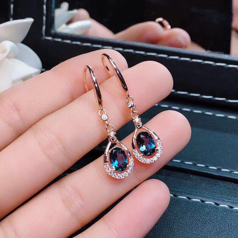 Fashionable Temperament Dark Blue Simulation Sapphire Colorful Treasure Long Earrings-Jewearrings