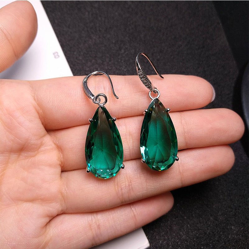 Fashionable Temperament Dark Blue Simulation Sapphire Colorful Treasure Long Earrings-Jewearrings