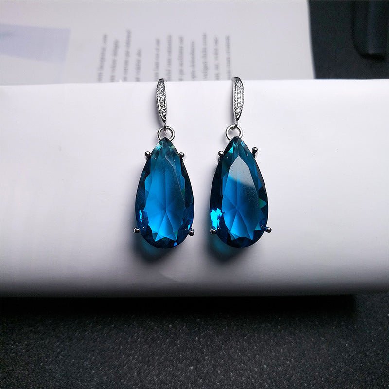 Fashionable Temperament Dark Blue Simulation Sapphire Colorful Treasure Long Earrings-Jewearrings