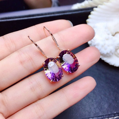 Fashionable Temperament Dark Blue Simulation Sapphire Colorful Treasure Long Earrings-Jewearrings