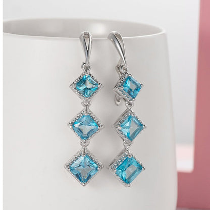 Fashionable Topaz Blue Long Earrings-Jewearrings