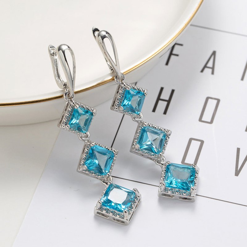 Fashionable Topaz Blue Long Earrings-Jewearrings