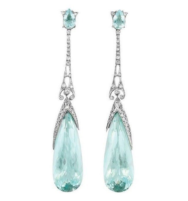 Fashionable Topaz Blue Long Earrings-Jewearrings