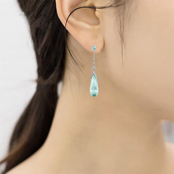 Fashionable Topaz Blue Long Earrings-Jewearrings