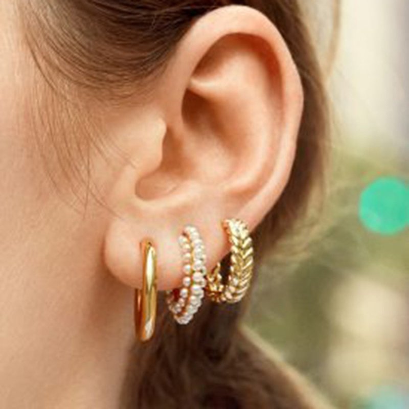 Faux Pearl Hoop Alloy Earrings Set-Jewearrings