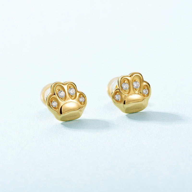 Kitten Cat's Claw Zircon Stud Earrings 9K Yellow Gold Women's Earrings-Jewearrings