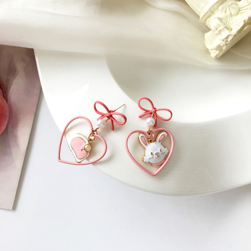 Silver Needle Love Bow Earrings Creative And Cute-Jewearrings