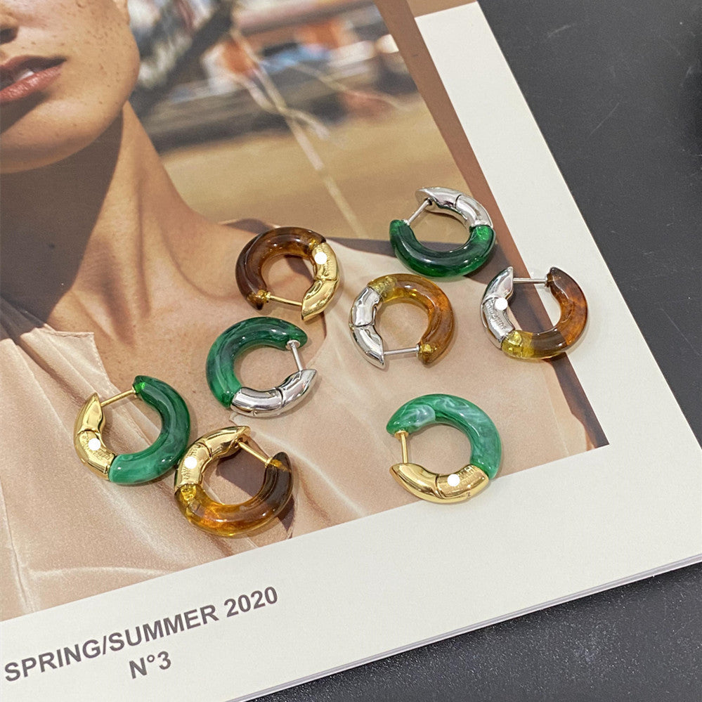 Amber High-end Emerald Earrings Retro Light Luxury-Jewearrings