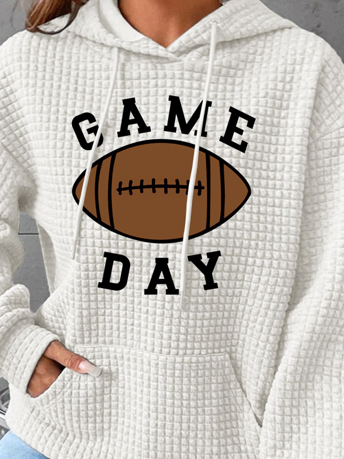 Full Size GAME DAY Graphic Drawstring Hoodie-Jewearrings