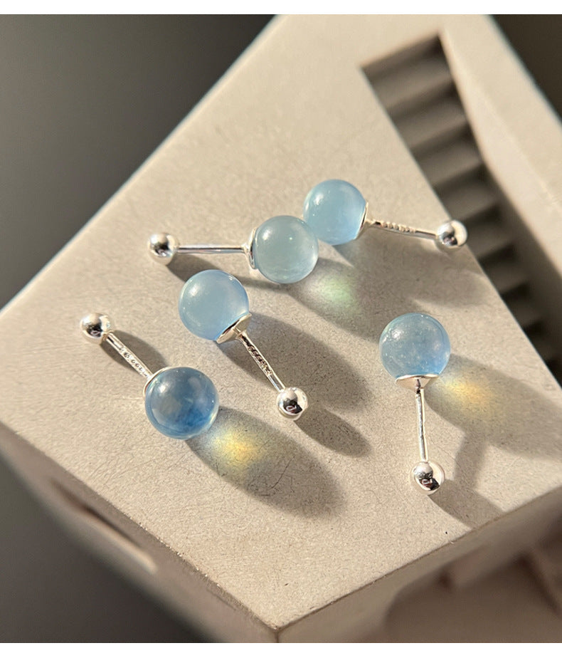 Women's Pure Silver Aquamarine Stud Earrings-Jewearrings