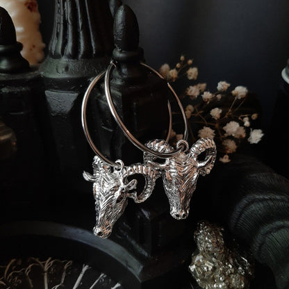 New Baphomet Style Goat Hoop Earrings-Jewearrings