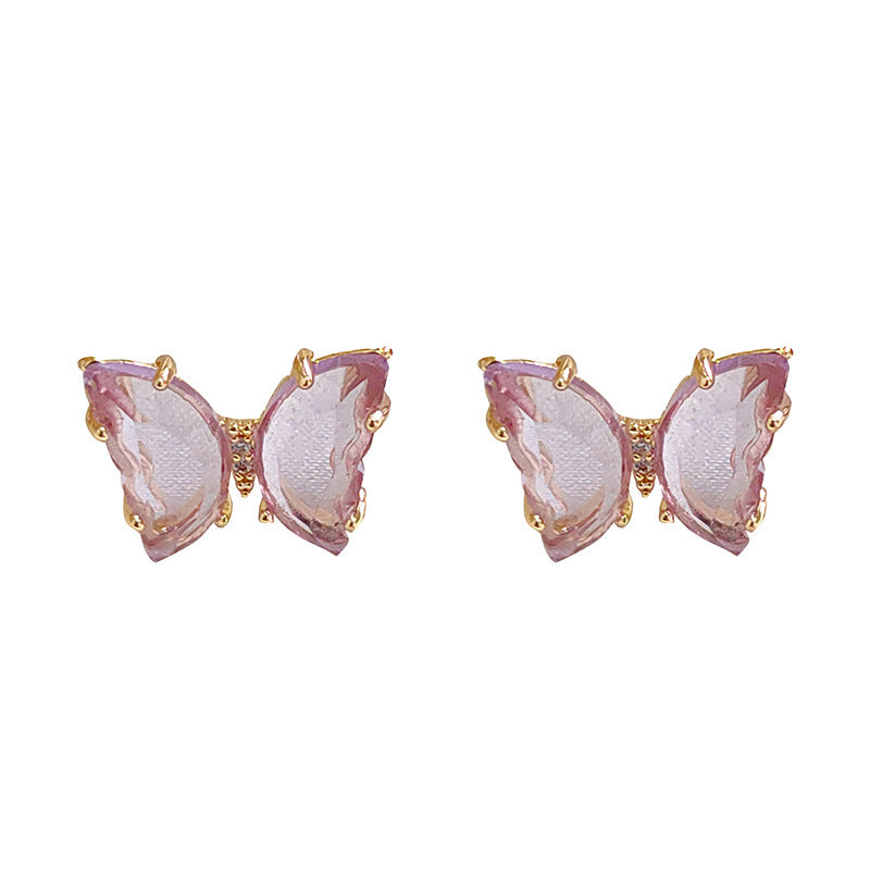 925 Silver Needle Transparent Crystal Butterfly Stud Earrings-Jewearrings