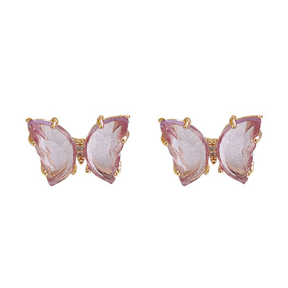 925 Silver Needle Transparent Crystal Butterfly Stud Earrings-Jewearrings