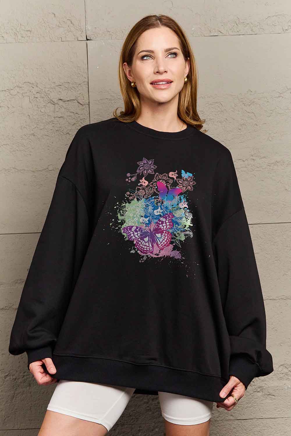 Simply Love Simply Love Full Size Butterfly Graphic Sweatshirt-Jewearrings